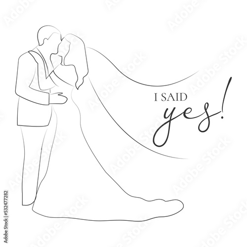 i said yes with wedding dress of the bride, Wedding t shirts design, Hand drawn lettering phrase, Calligraphy t shirt design