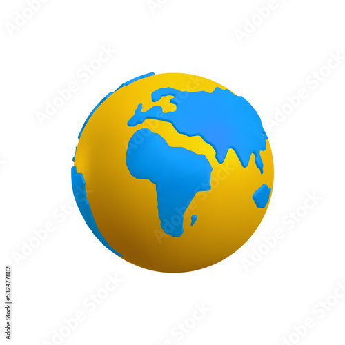 3d realistic style earth in yellow and blue colours. Vector illustration