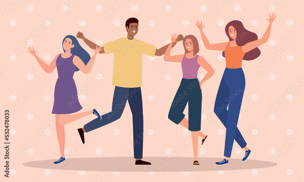 Fototapeta premium people dancing happy characters