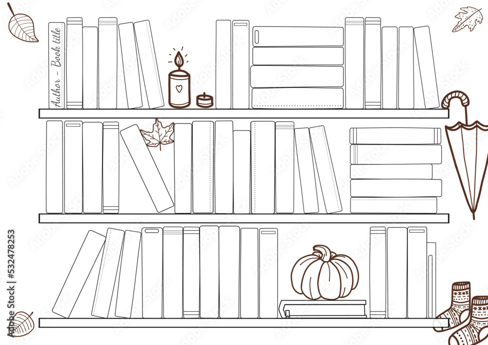 Empty bookshelf with space for to fill read plan of books. A4 print