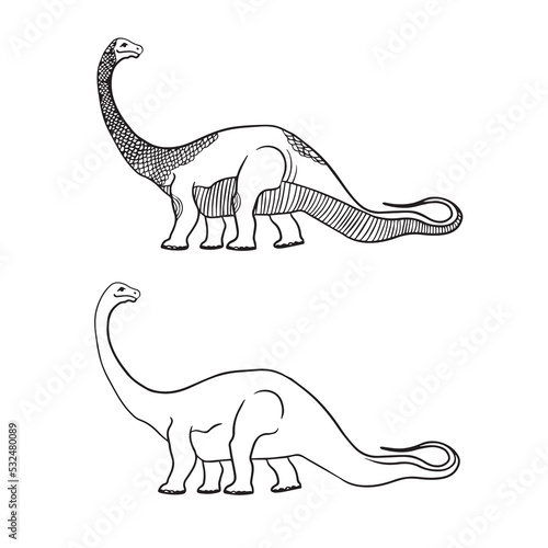 Dinosaur, Cretaceous, line illustration for coloring. Coloring book for adults and children. prehistoric period. Anti stress sketch collection with doodle and zentangle elements.