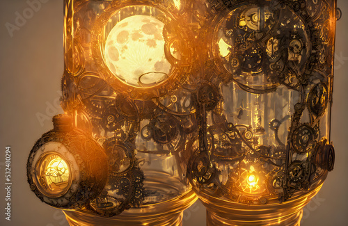 Fantasy steampunk design. Abstract background. concept. 3d