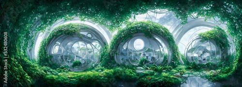 Green city of the future. Eco City of the future. Harmony of city and nature. Sunny day in the big city. 3d illustration