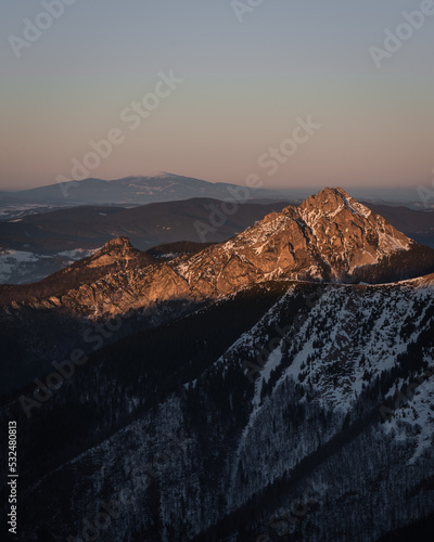 Landscape photography during sunset in Slovakia mountains. Mala Fatra National park is full of beautiful views and sceneries. Rural nature. Velky krivan. photo