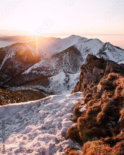 Landscape photography during sunset in Slovakia mountains. Mala Fatra National park is full of beautiful views and sceneries. Rural nature. Velky krivan. photo
