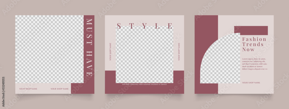 social media template banner fashion sale promotion in red color. fully editable instagram and facebook square post frame puzzle organic sale poster.
