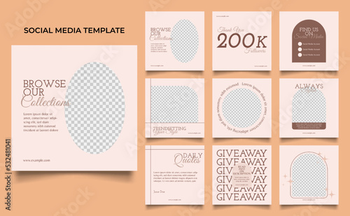 social media template banner fashion sale promotion in brown color. fully editable instagram and facebook square post frame puzzle organic sale poster.