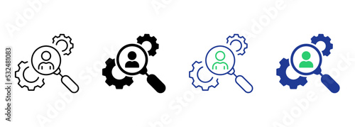 HR Search Person Silhouette and Line Icon. Job Hire Human Resource Pictogram. Find Talent Employee Icon. Career Hiring Employment Recruit Agency. Editable Stroke. Isolated Vector Illustration