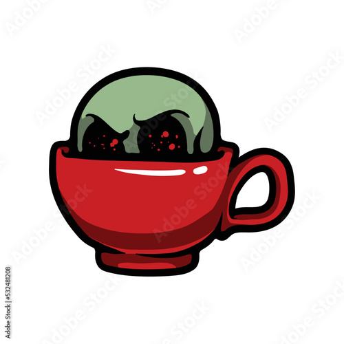 Skull peeping from a red glass vector illustration