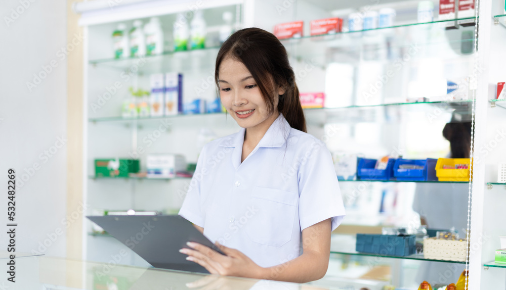 Pharmacist working in a pharmacy, Consultation and medical advice, All kinds of generic household drugs and pharmaceutical products on the shelf, Service and assistance to patients, Pharmacy. Pharmacist working in a pharmacy, Consultation and medical advice, All kinds of generic household drugs and pharmaceutical products on the shelf, Service and assistance to patients, Pharmacy.