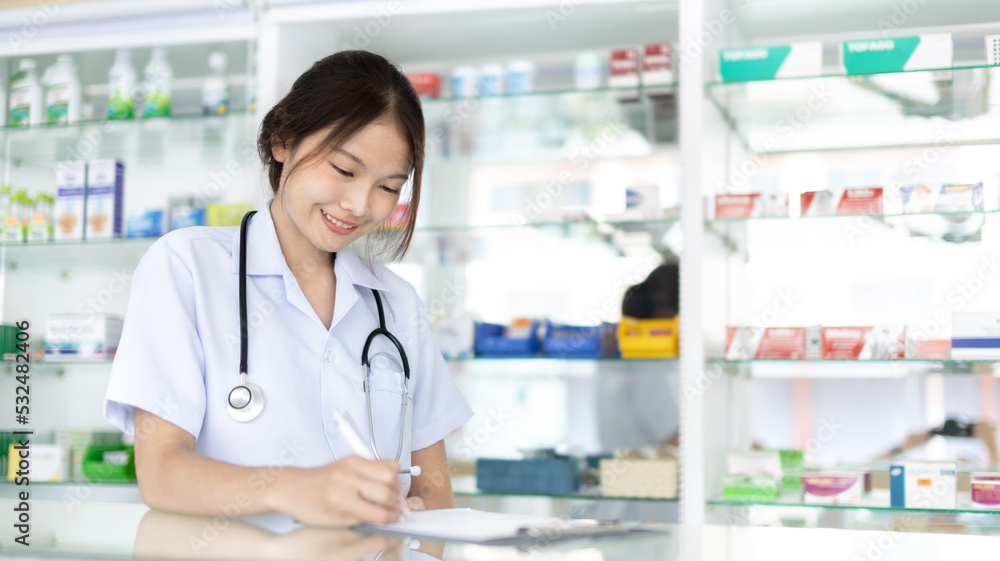Pharmacist working in a pharmacy, Consultation and medical advice, All kinds of generic household drugs and pharmaceutical products on the shelf, Service and assistance to patients, Pharmacy. Pharmacist working in a pharmacy, Consultation and medical advice, All kinds of generic household drugs and pharmaceutical products on the shelf, Service and assistance to patients, Pharmacy.