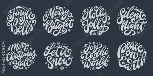 Christmas quotes hand drawn collection. Festive fancy calligraphy for greeting cards, stickers, posters, stamps. Vector illustration.