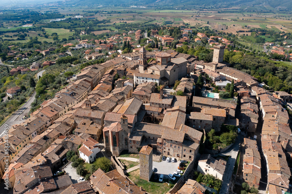 aerial view of the town of lucignano tuscany