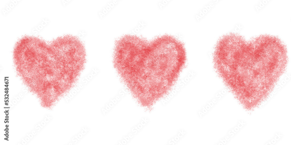 illustrazione di tre cuori in vernice rossa spray su sfondo trasparente