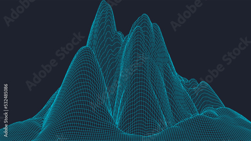 Abstract digital landscape. Wireframe landscape background. Digital landscape for presentations. 3d futuristic vector illustration.