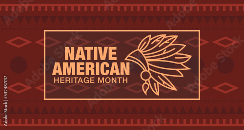 Native American Heritage Month in November. American Indian culture. Celebrate annually in the United States. Tradition pattern. Poster, card, banner, and background. Vector ornament, illustration