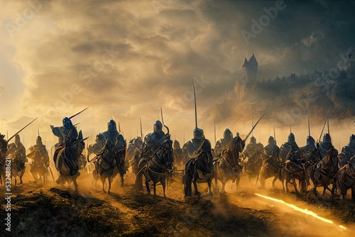Canvastavla Medieval knights army