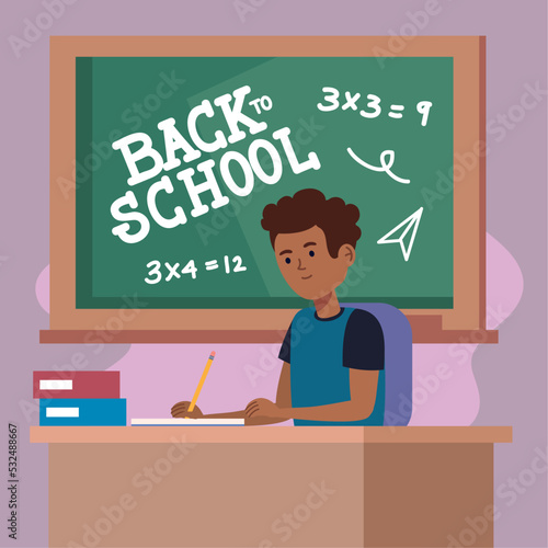 back to school lettering with schoolboy