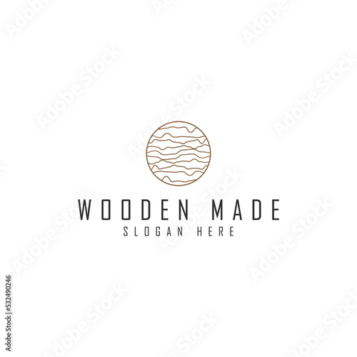 wooden made forest pine larch line art iconic illustration logo design. globe pine wood craft logo business vector design template with modern, minimalist and simple styles isolated white background