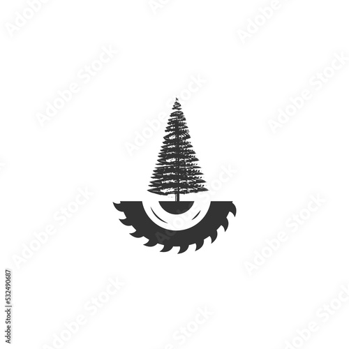 woodcutter saw tree forest icon logo business vector design template with hipster, vintage and simple styles. silhouette fir carpenter carpentry woodsman logo design vector concept isolated on white 
