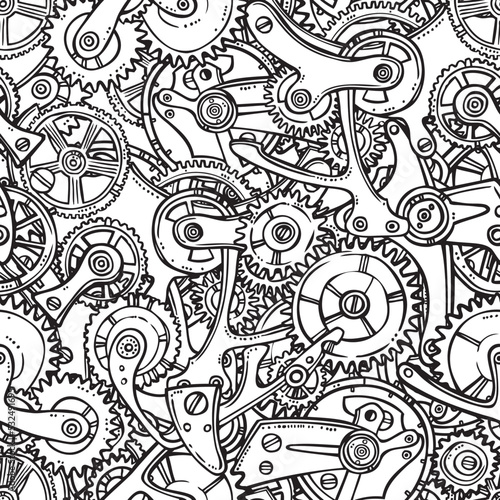 Sketch grunge cogwheel gears mechanisms seamless pattern vector illustration
