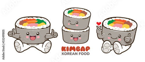 Cartoon Character Set of Kimbab or Korean Seaweed Rice Rolls photo