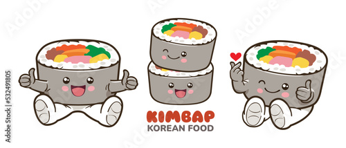 Cartoon Character Set of Kimbab or Korean Seaweed Rice Rolls