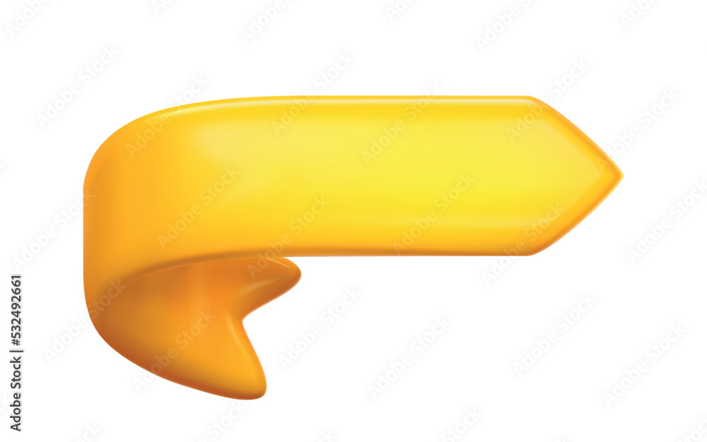 3d realistic arrow mockup illustration. Yellow bended arrow bubble, cartoony style. Direction pointer, ui element, turn, clickbait, glossy curve, infographics 3d realistic arrow mockup illustration. Yellow bended arrow bubble, cartoony style. Direction pointer, ui element, turn, clickbait, glossy curve, infographics