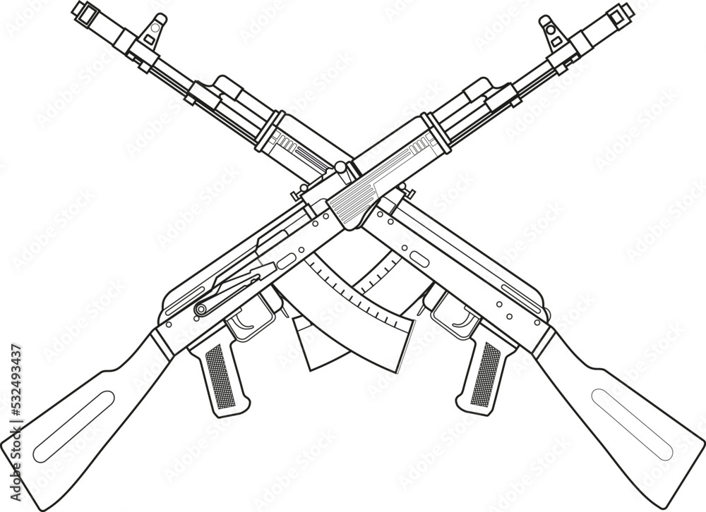 Assault rifle Kalashnikov AK74 crossed black on a white background