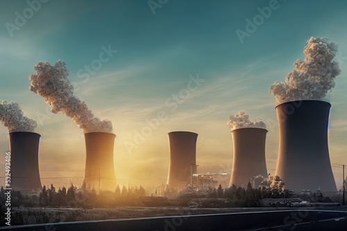 Print op canvas Nuclear plant chimneys