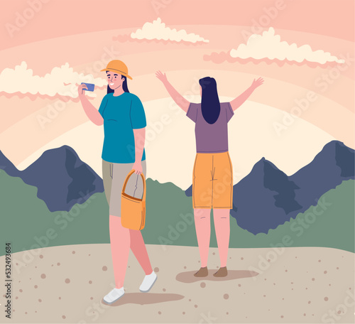 female travelers in camp