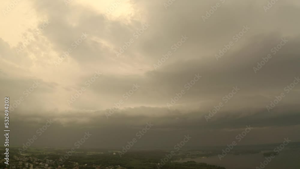 Shelf cloud moving over the city, aerial video of storm shelf cloud Shelf cloud moving over the city, aerial video of storm shelf cloud
