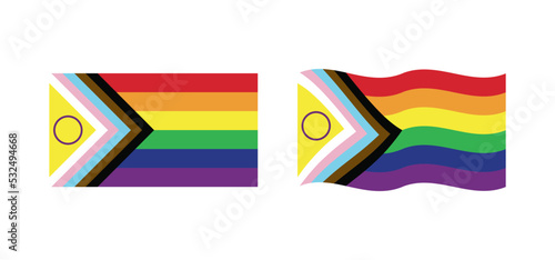 New Updated LGBTQ Pride Flag Vector. Intersex Inclusive Progress Pride Flag. Banner Flag for LGBT, or LGBTQIA+ Pride.