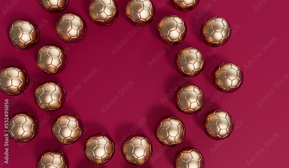 Golden football soccer ball on a burgundy background. 3D Rendering Golden football soccer ball on a burgundy background. 3D Rendering