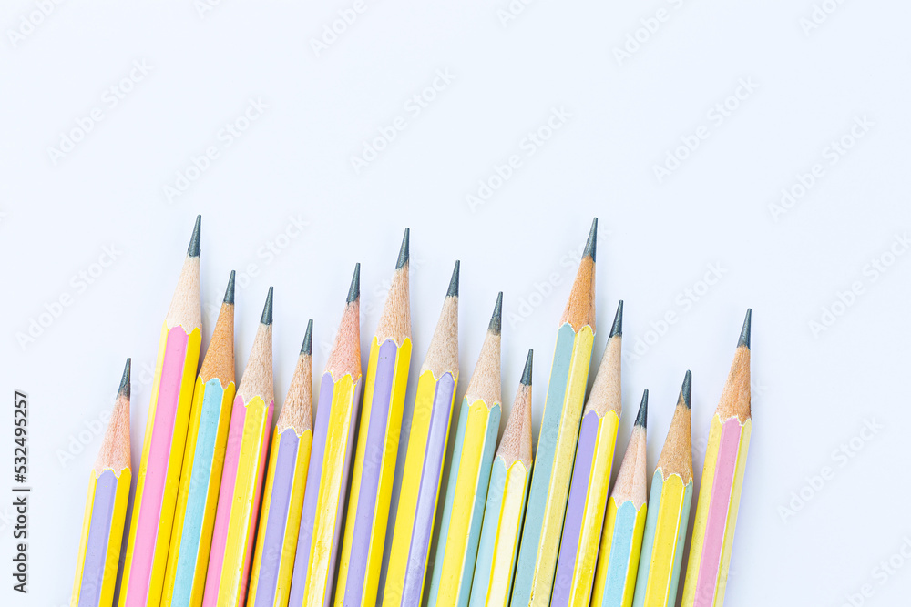 Fototapeta premium Pencil on a white background,Yellow pencil isolated on white background with clipping path. Above view.