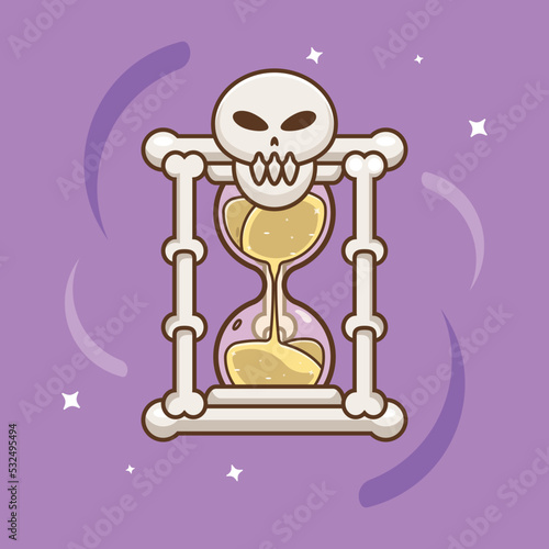 Horror hourglass cartoon icon illustration of skull and bones. Halloween concept. Simple premium design