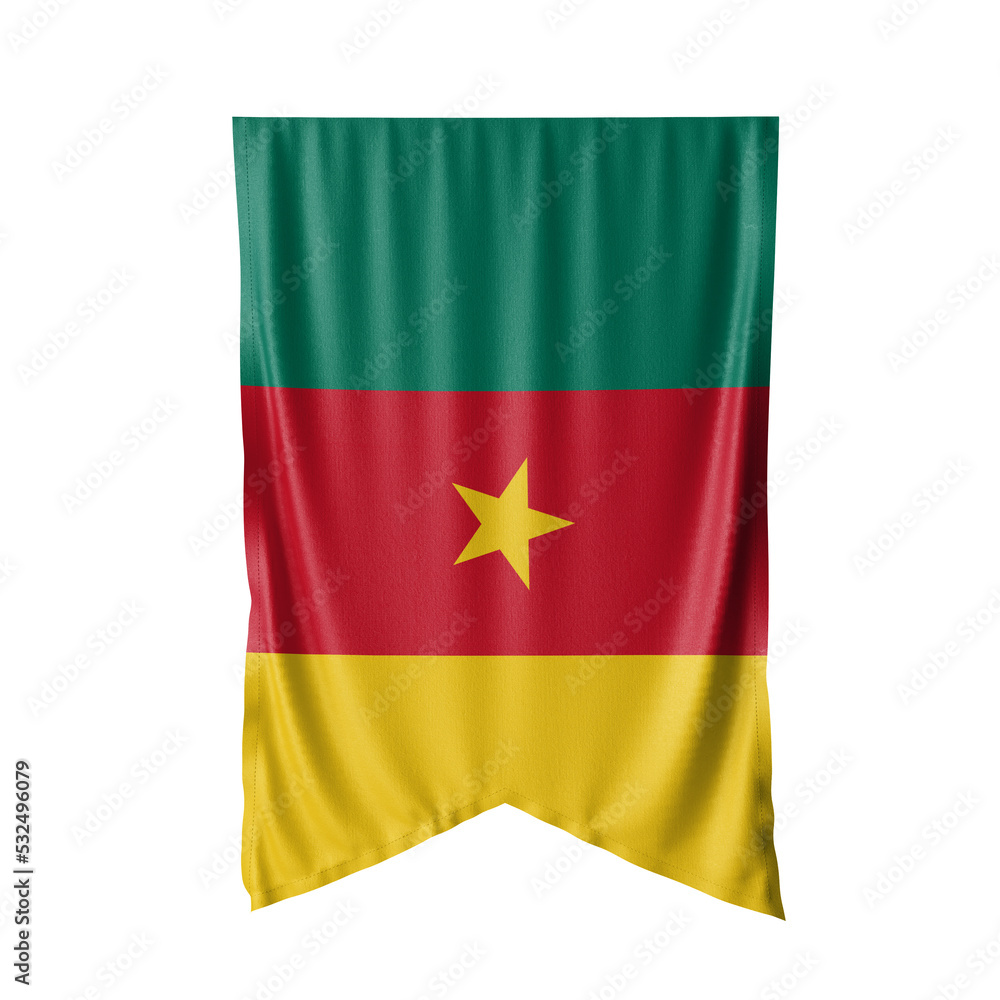Cameroon Flag 3d illustration, Waving Flag Cameroon, Hanging Cameroon National Flag with a white isolated background Cameroon Flag 3d illustration, Waving Flag Cameroon, Hanging Cameroon National Flag with a white isolated background