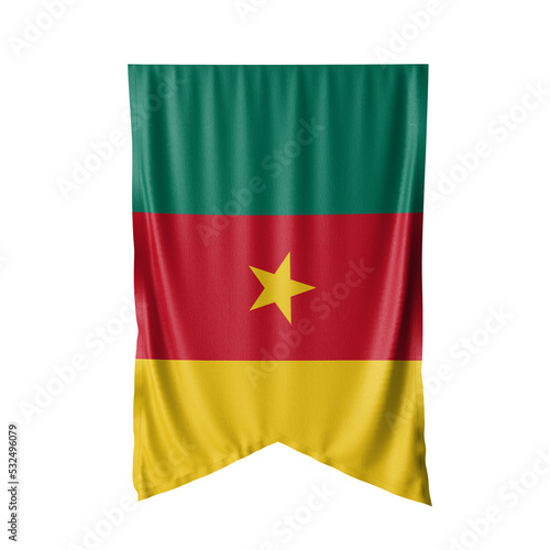 Free Download Cameroon Flag 3d illustration, Waving Flag Cameroon, Hanging Cameroon National Flag with a white isolated background - GFXLoad