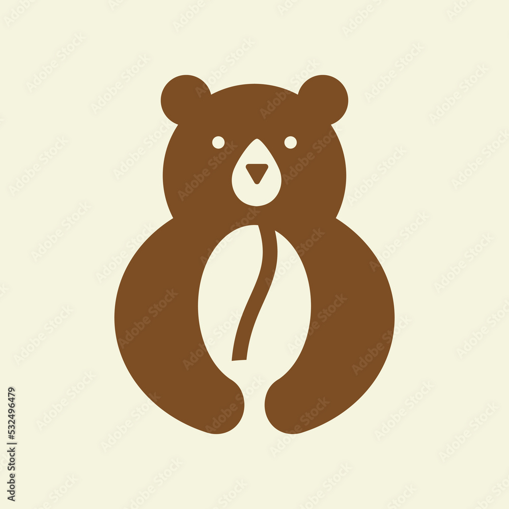 Initial Bear Coffee Logo Negative Space Vector Template. Bear Holding Coffee Symbol Initial Bear Coffee Logo Negative Space Vector Template. Bear Holding Coffee Symbol