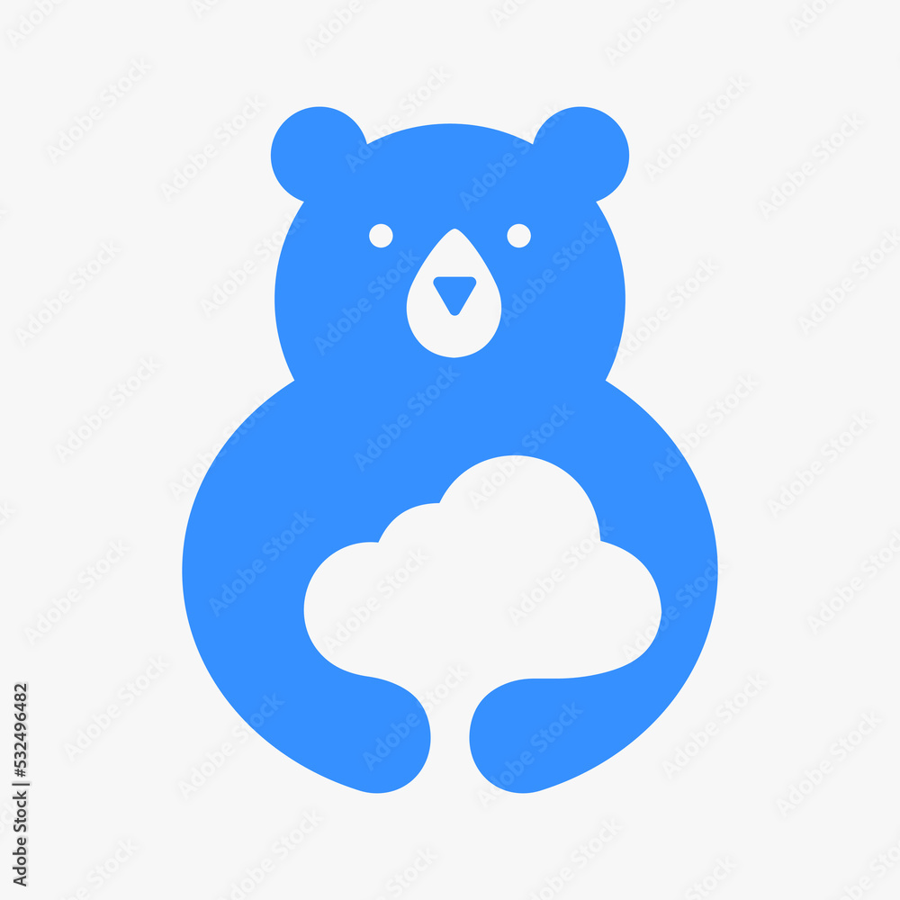 Initial Bear Cloud Logo Negative Space Vector Template. Bear Holding Cloud Symbol Initial Bear Cloud Logo Negative Space Vector Template. Bear Holding Cloud Symbol