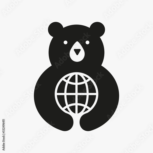 Initial Bear Global Logo Negative Space Vector Template. Bear World Coffee Symbol