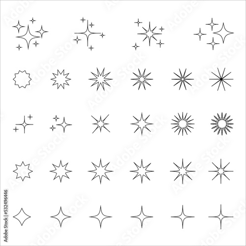 Star icons set. Twinkling stars illustration collection. Sparkles  shining burst. Christmas vector symbols isolated.