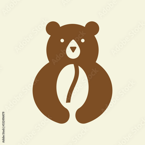 Initial Bear Coffee Logo Negative Space Vector Template. Bear Holding Coffee Symbol