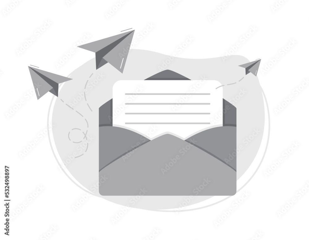 Outline vector of email icons on a white background. Line letter symbol