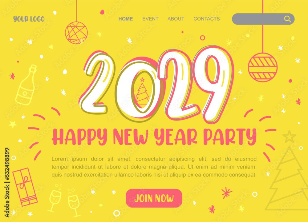 2029 Happy New Year logo text design. 2022 number design template. Brochure design template, card, banner.