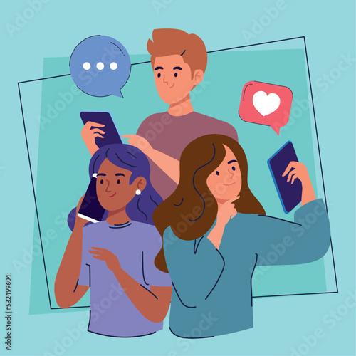 interracial people using smartphone