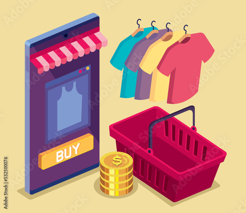 accessories with smartphone and basket