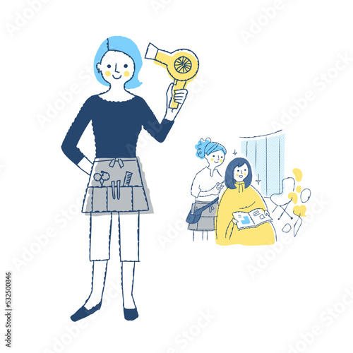 女性美容師とヘアカットシーン