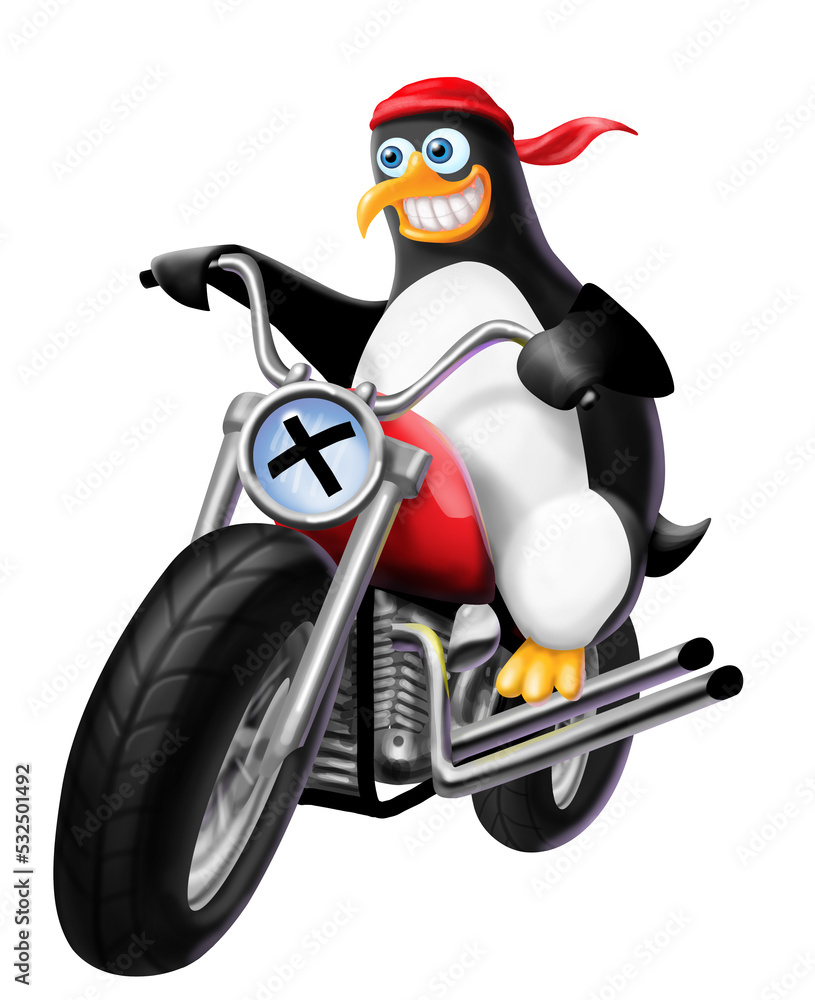 pinguino motociclista - obrazy, fototapety, plakaty 