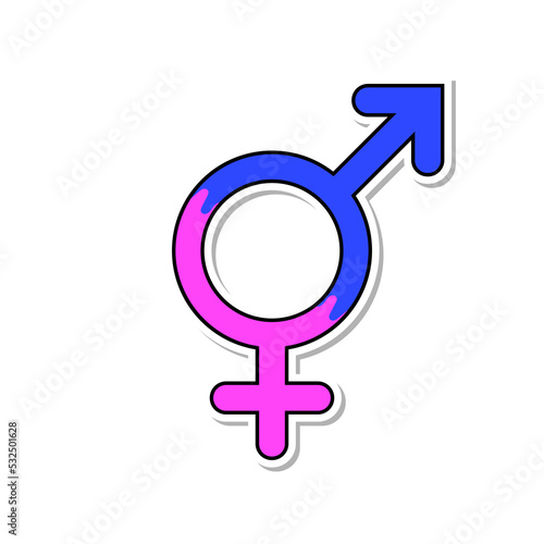 Vector illustration. Transgender or hermaphrodite symbol. Gender pictogram. Cartoon sticker in comic style with contour. Decoration for greeting cards, posters, patches, prints for clothes, emblems